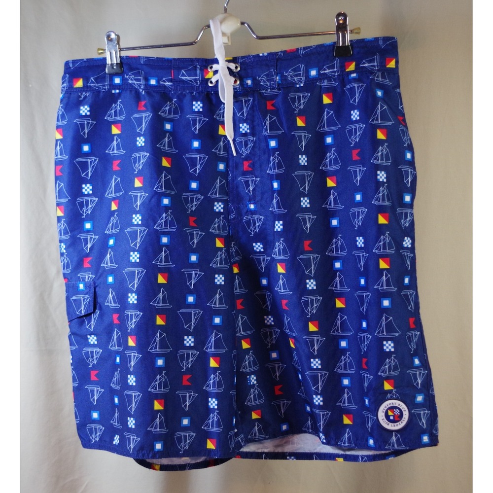 Newport Blue Men's Large Nautical Sailboat Signal Flag Swim Trunks Blue